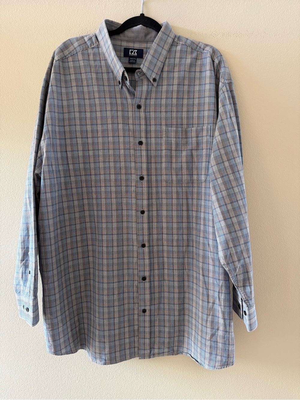 Cutter & Buck Men's Blue and Gray Plaid Button-Down Shirt 2XB